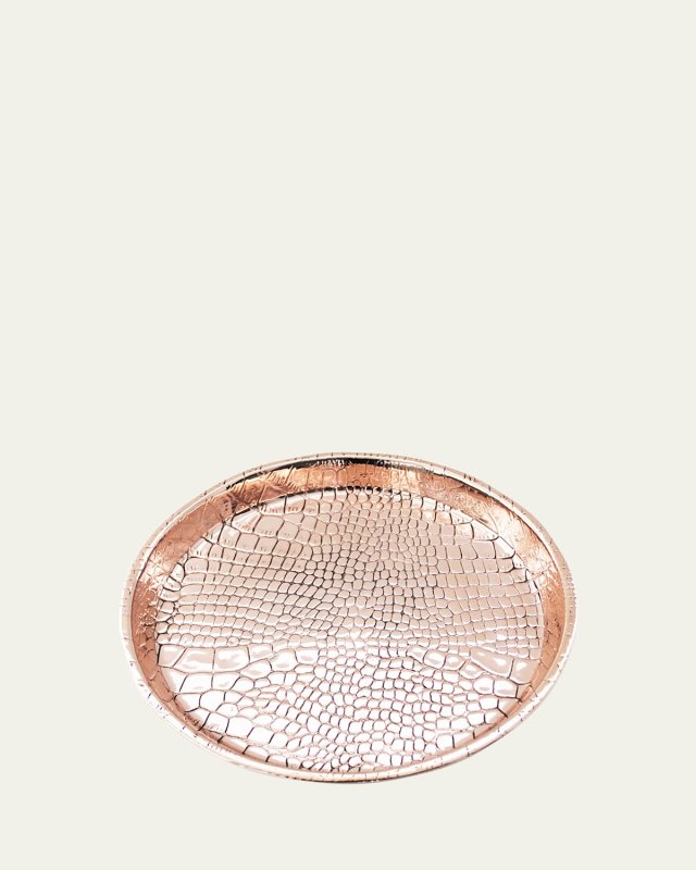 Antique English Copper Embossed Round Bar Tray, Late 19th Century